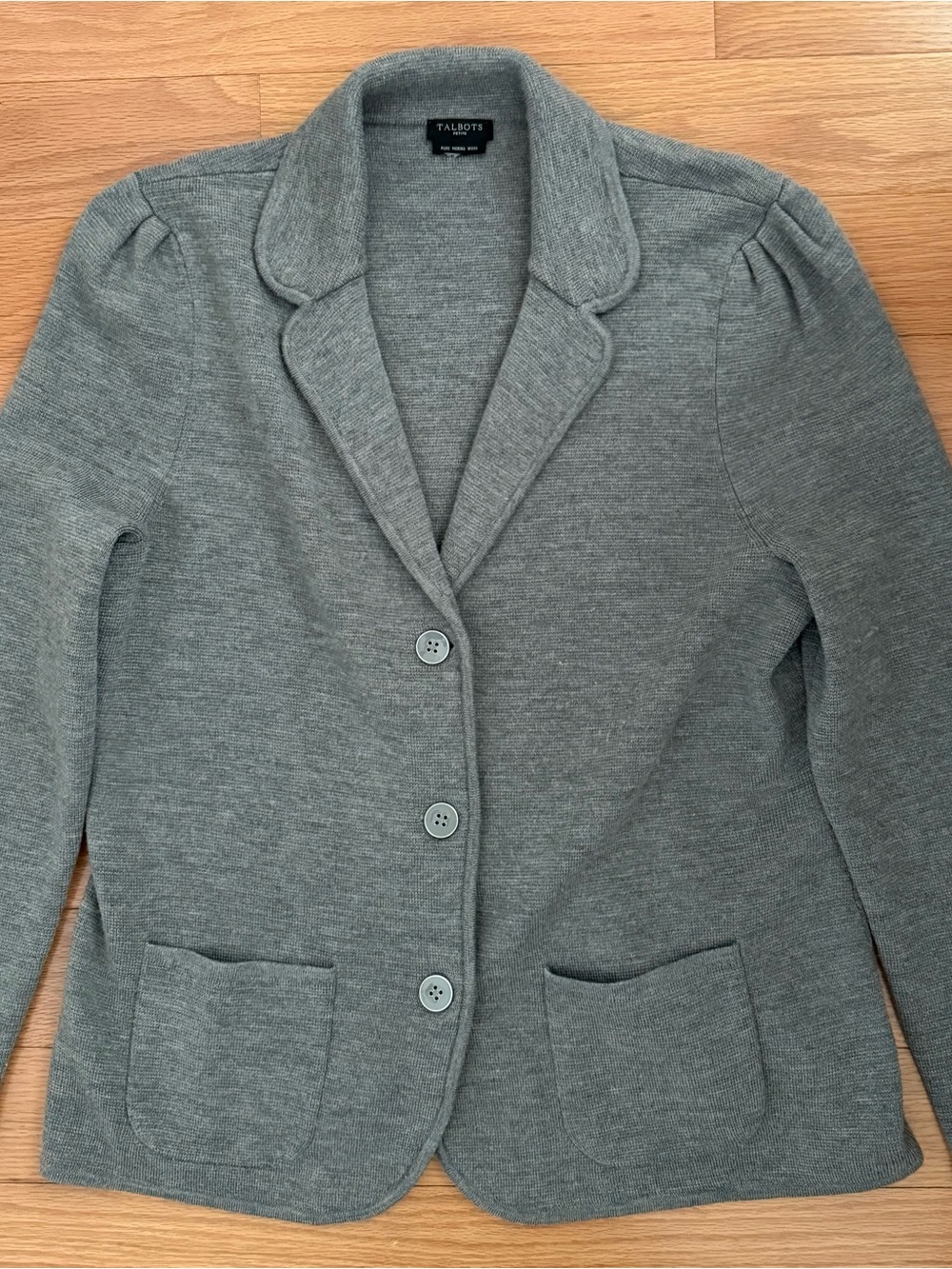 Talbots Gray Knit Blazer with Notched Collar, size 10-12 petite